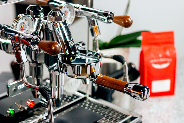 Walnut wood knobs on the ECM Synchronika dual boiler espresso machine, Clive Coffee - Lifestyle