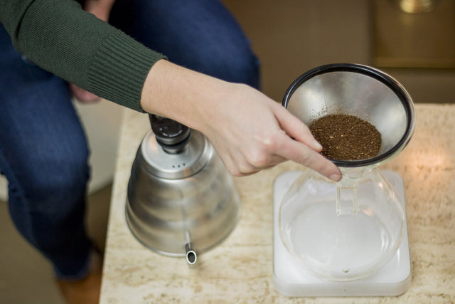 Able KONE Stainless Steel Coffee Filter used with a Chemex eight cup coffee maker, Clive Coffee - Lifestyle