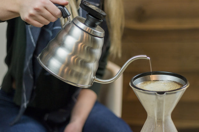 Able KONE Stainless Steel Coffee Filter being used with a Chemex Eight Cup coffee maker, Clive Coffee - Lifestyle