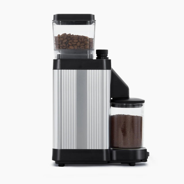 Technivorm KM5 coffee grinder side view  in silver