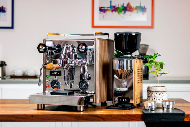 Profitec Pro 700 espresso machine with Wood Panels from Clive Coffee next to a Profitec T64 espresso grinder - Knockout - large